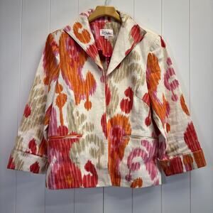 3 Sisters‎ Womens Quiet Luxury Artsy Linen Blend Blazer Jacket Size L Whimsical